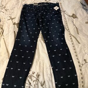 Anthropologie Stevie Dark Wash Heart Print Skinny Ankle Jeans